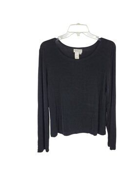 Coldwater Creek Black Blouse Medium Travel Slinky Stretch Minimalist Goth witchy